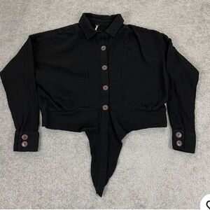 Free People Button Down Crop cuffed Sleeve Linen Top